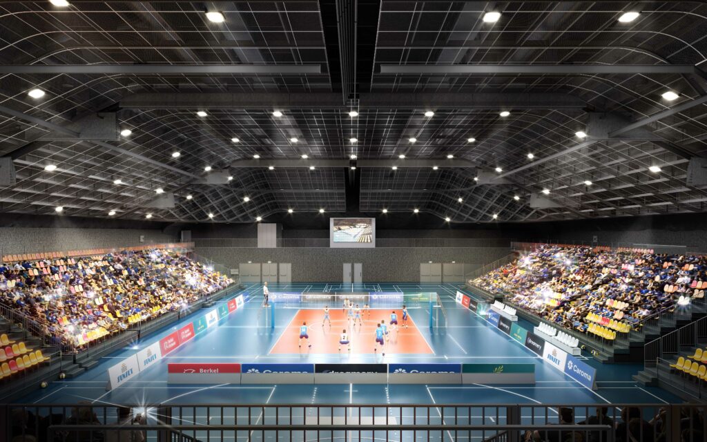 Visualization Sports center interior during a volleyball match